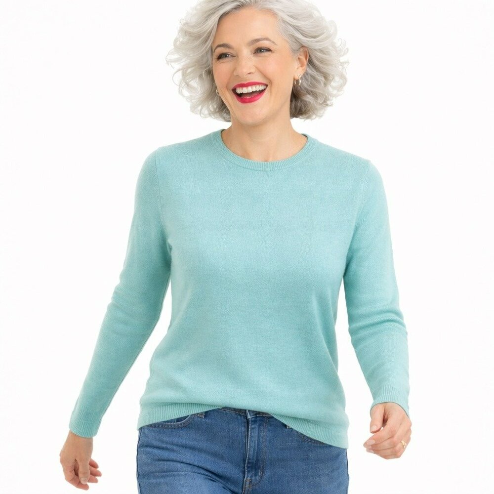Cashmere Slim Crew Neck Pullover Sweater Womens XS Mint Green